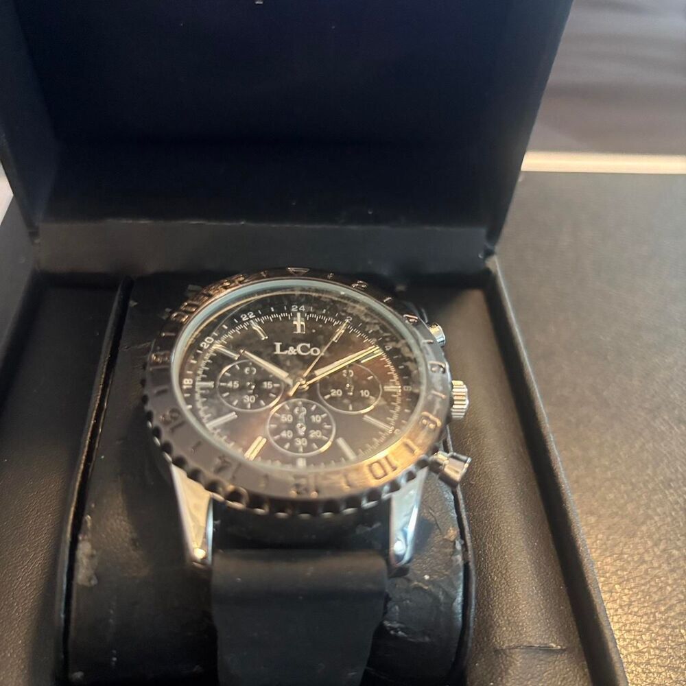 Men's Black and Silver Watch-L & Co. Men’s Chronograph Watch –